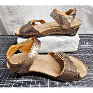 Taos Womens Charade Sandals 37/ 6.5 US Copper Leather Ankle Strap Wedge Heel